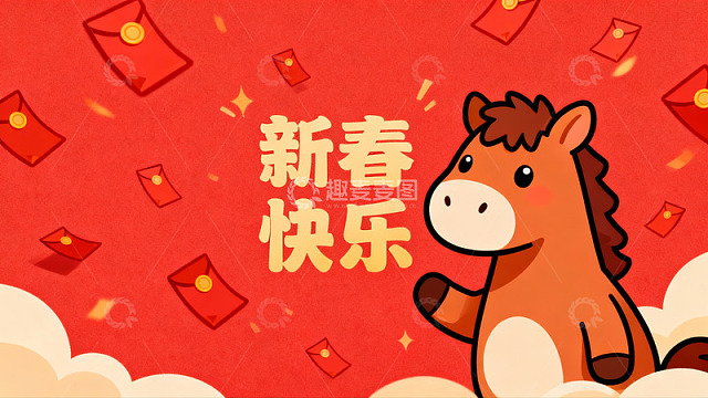 卡通马迎新春红包飞舞