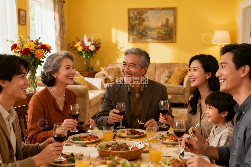 高清大图下载【趣麦麦图】温馨家庭聚餐其乐融融