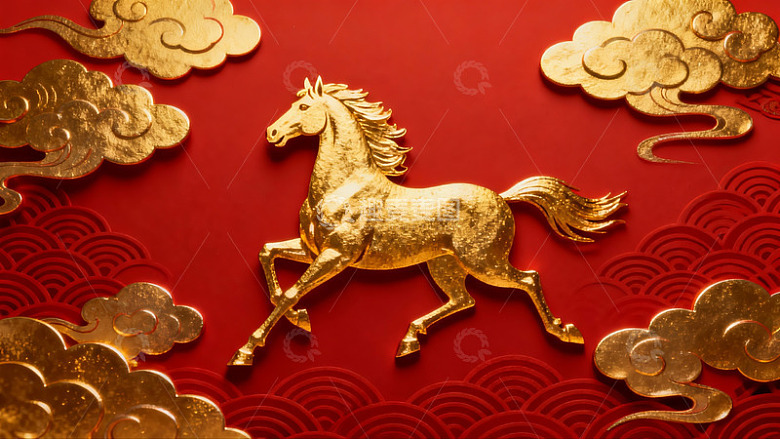 金色骏马祥云图案寓意吉祥