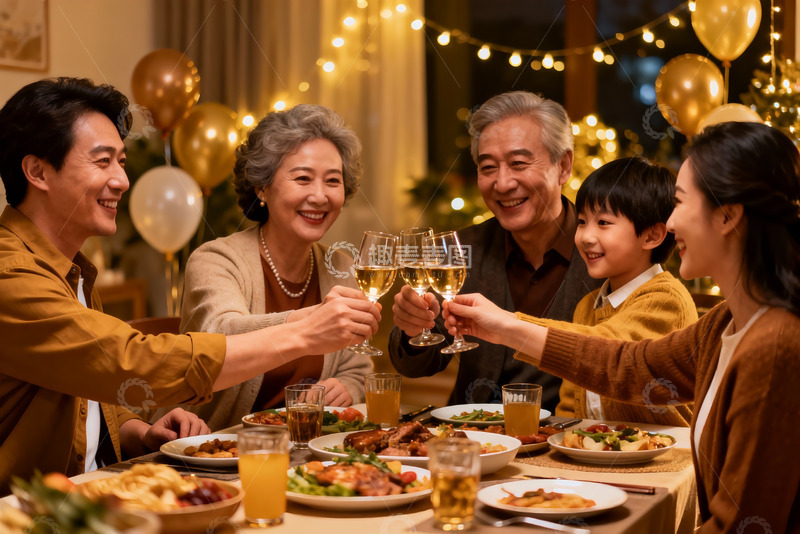 高清大图下载【趣麦麦图】家庭聚餐欢庆时刻