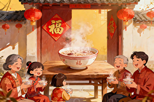 春节家庭团聚吃年夜饭