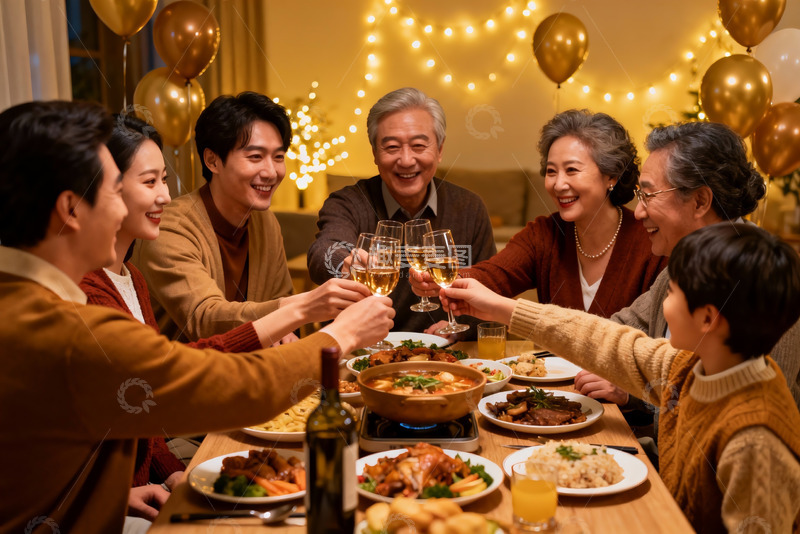 高清大图下载【趣麦麦图】家庭聚餐欢庆时刻