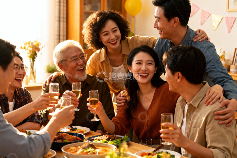 高清大图下载【趣麦麦图】家庭聚餐欢庆时刻