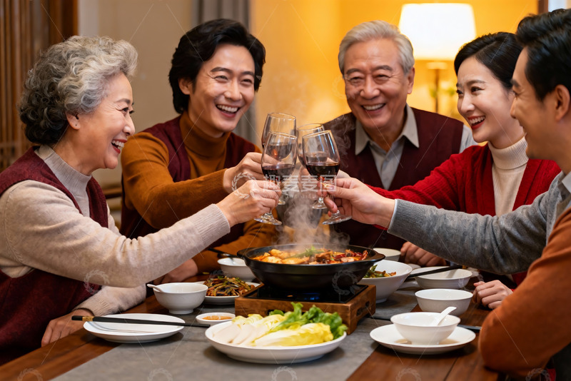高清大图下载【趣麦麦图】家庭聚餐欢庆时刻