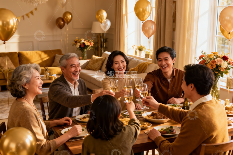 高清大图下载【趣麦麦图】家庭聚会欢庆举杯