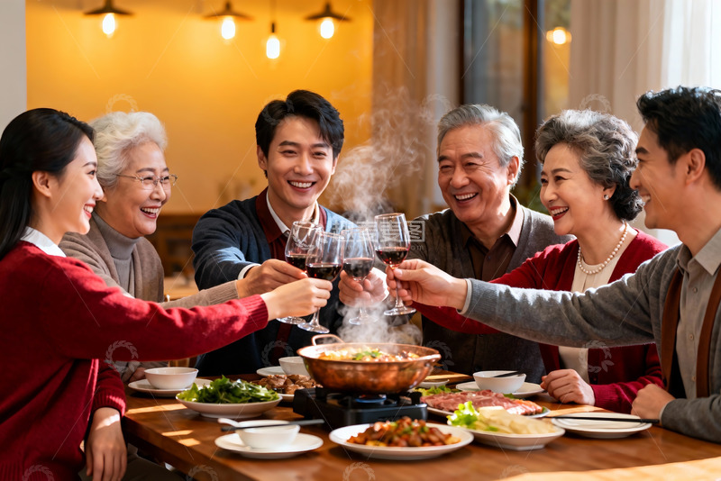 高清大图下载【趣麦麦图】家庭聚餐欢庆时刻