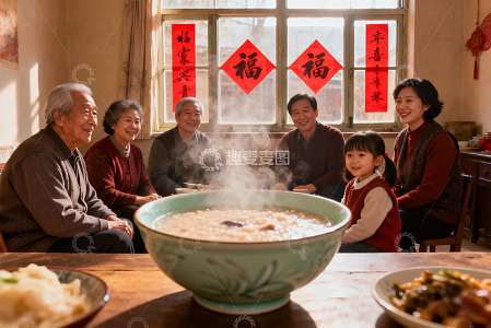 三代同堂围坐餐桌享团圆饭
