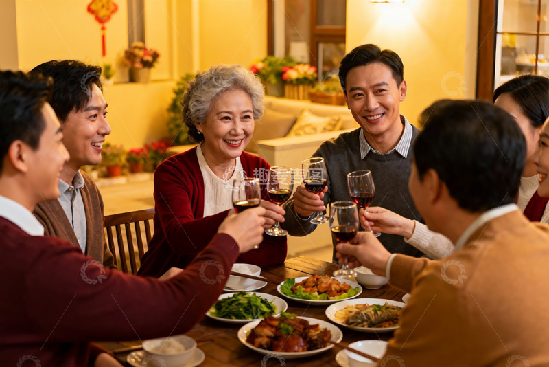 高清大图下载【趣麦麦图】家庭聚餐欢庆时刻