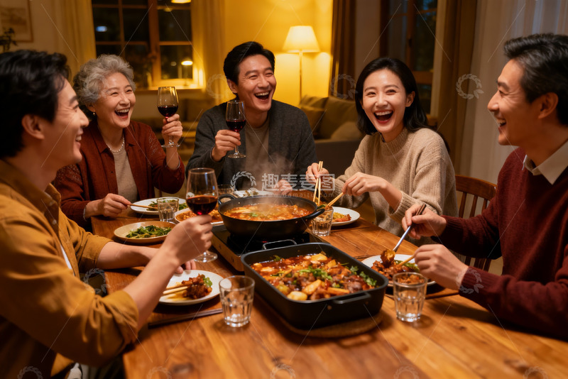 高清大图下载【趣麦麦图】家庭聚餐欢笑共享美食