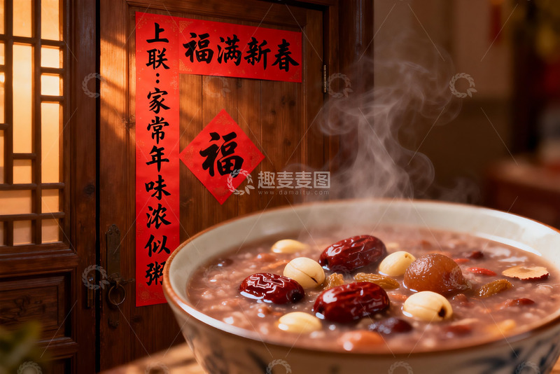 高清大图下载【趣麦麦图】新春粥品配福字门贴
