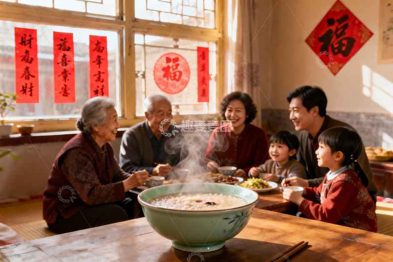 高清大图下载【趣麦麦图】三代同堂共进晚餐其乐融融
