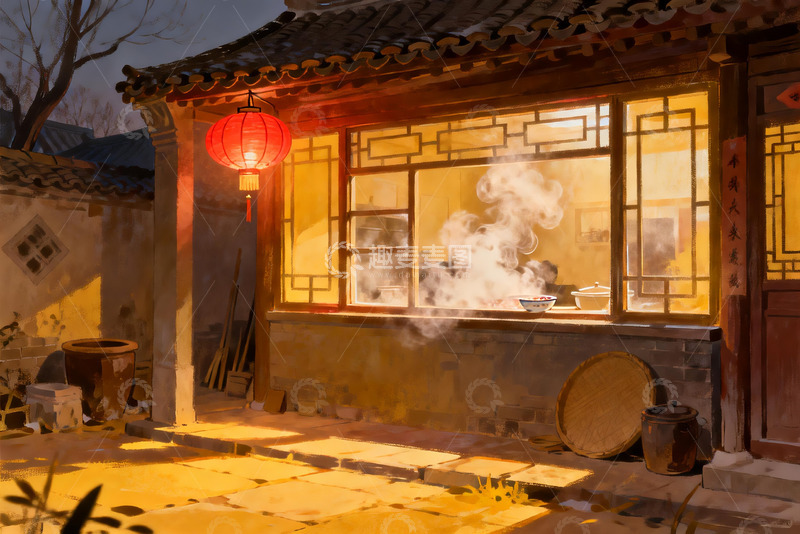 高清大图下载【趣麦麦图】古色古香庭院夜景灯笼高挂