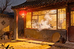 古色古香庭院夜景灯笼高挂