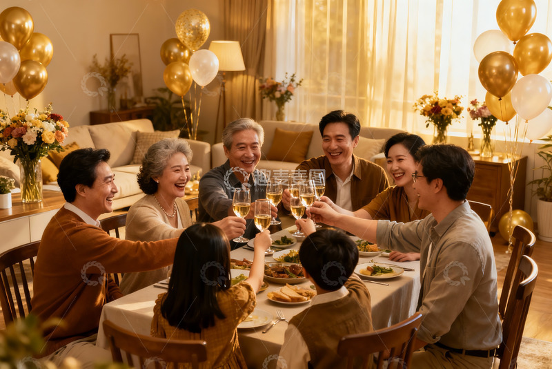 高清大图下载【趣麦麦图】家庭聚会欢庆举杯