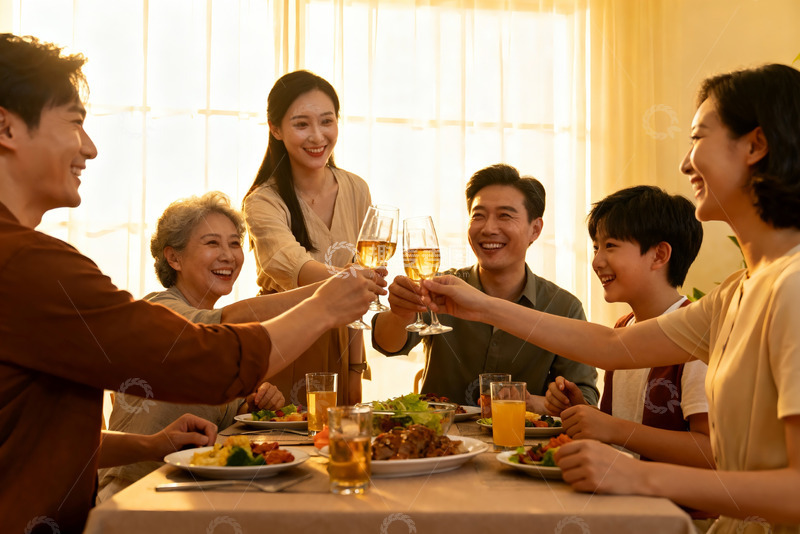 高清大图下载【趣麦麦图】家庭聚餐欢庆时刻
