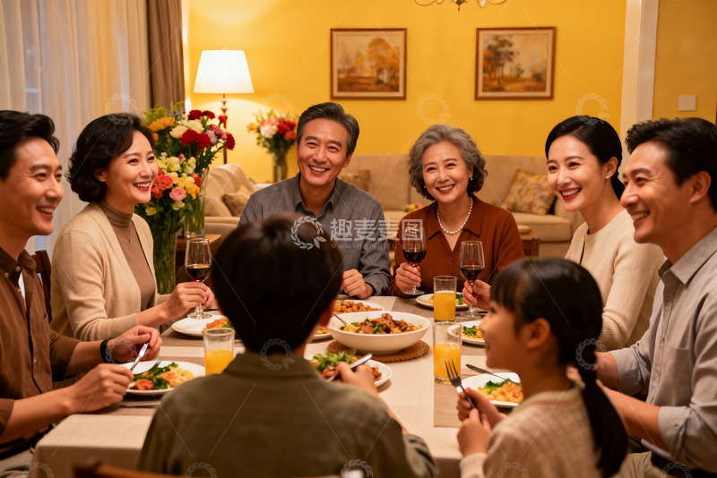 高清大图下载【趣麦麦图】温馨家庭聚餐其乐融融