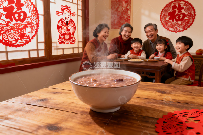 高清大图下载【趣麦麦图】春节家庭聚餐吃腊八粥