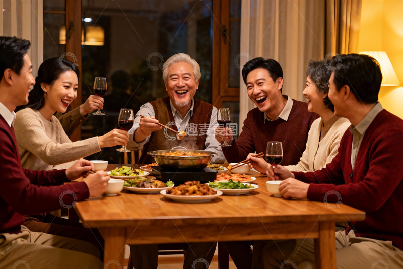 高清大图下载【趣麦麦图】家庭聚餐欢笑共享美食
