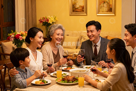温馨家庭聚餐其乐融融