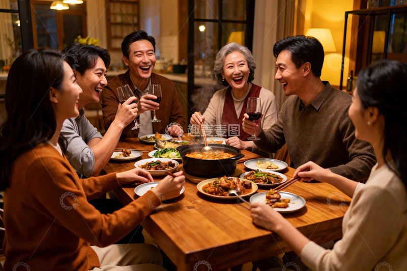 高清大图下载【趣麦麦图】家庭聚餐欢笑共享美食