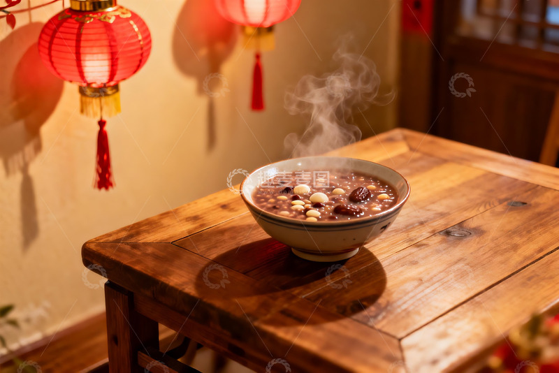 高清大图下载【趣麦麦图】热气腾腾的杂粮粥与红灯笼