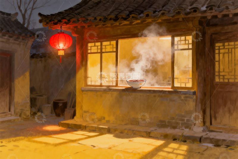 高清大图下载【趣麦麦图】古宅庭院红灯笼热气腾腾