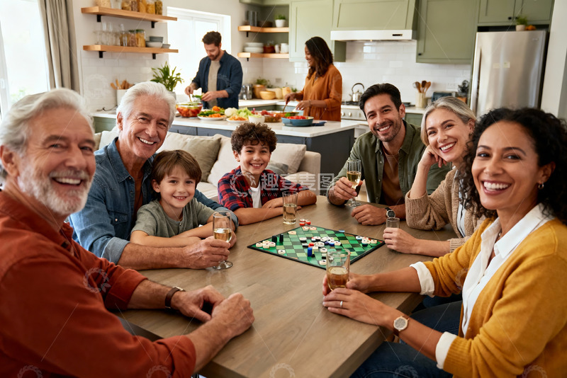 高清大图下载【趣麦麦图】家庭聚餐玩桌游其乐融融