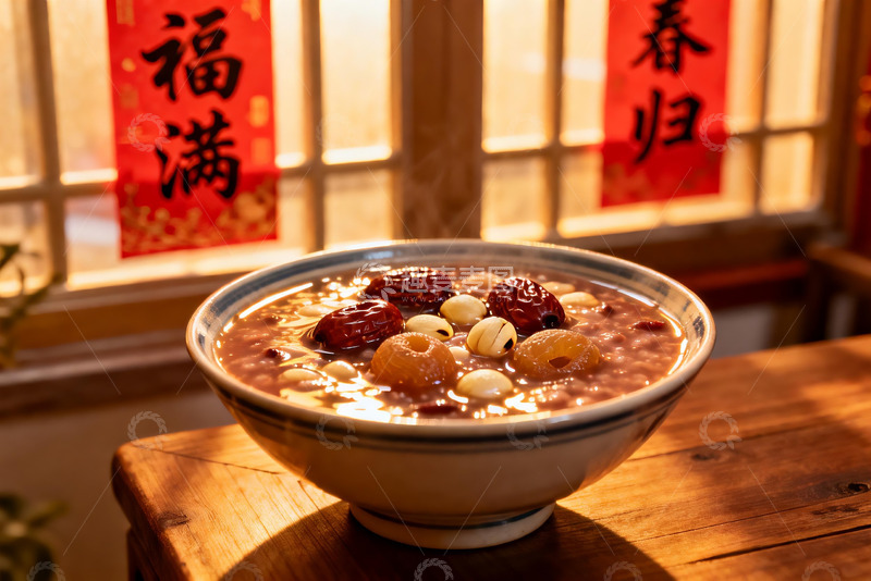 高清大图下载【趣麦麦图】暖光下红枣莲子粥