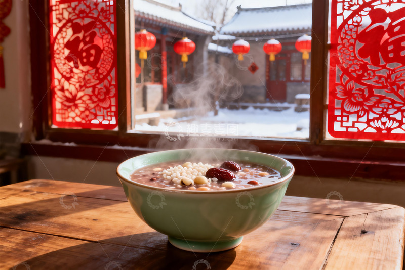 高清大图下载【趣麦麦图】窗前热粥映雪景