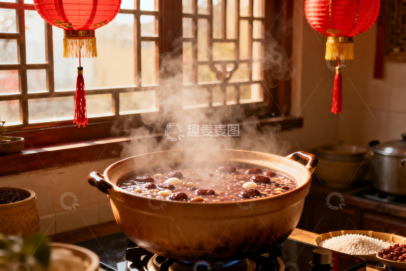 高清大图下载【趣麦麦图】热气腾腾的中式腊八粥