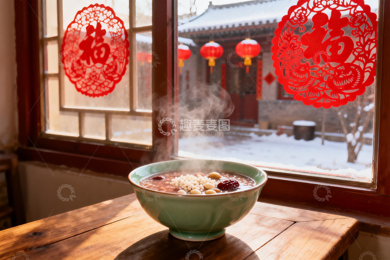 高清大图下载【趣麦麦图】窗边热粥映雪景