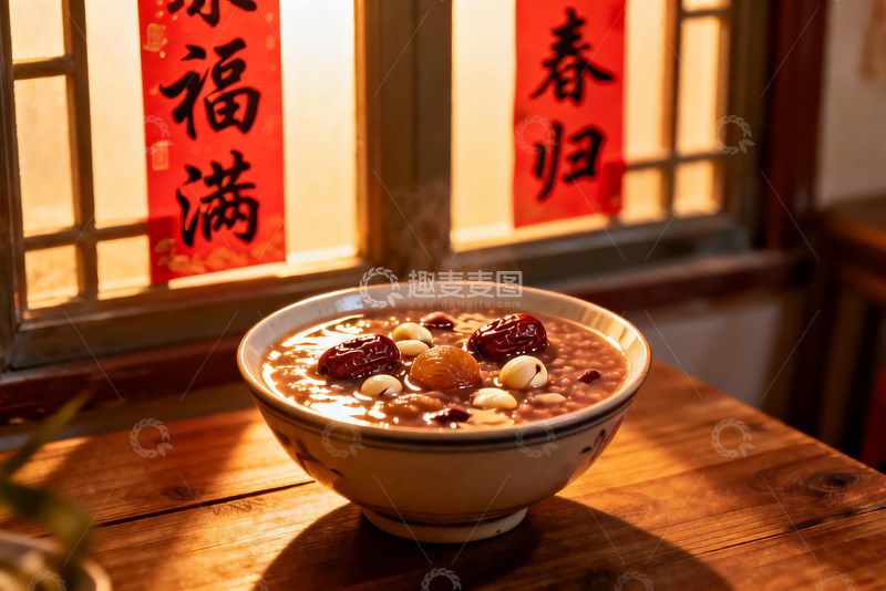 高清大图下载【趣麦麦图】暖阳下窗前的红枣粥