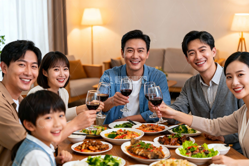 高清大图下载【趣麦麦图】家庭聚餐欢庆时刻
