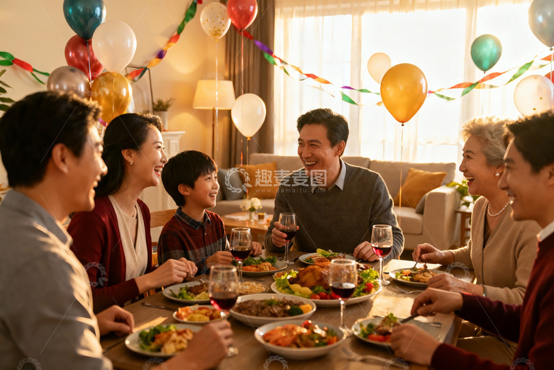 高清大图下载【趣麦麦图】家庭聚餐欢庆时刻