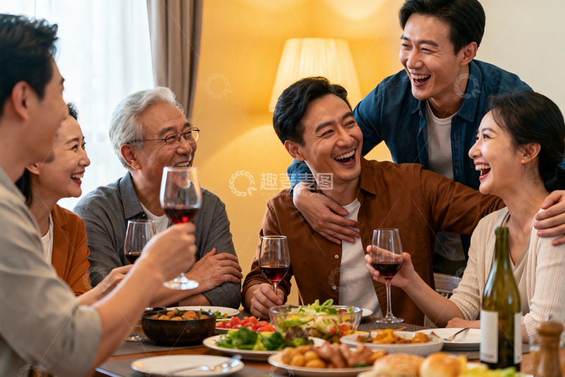 高清大图下载【趣麦麦图】家庭聚餐欢笑场景
