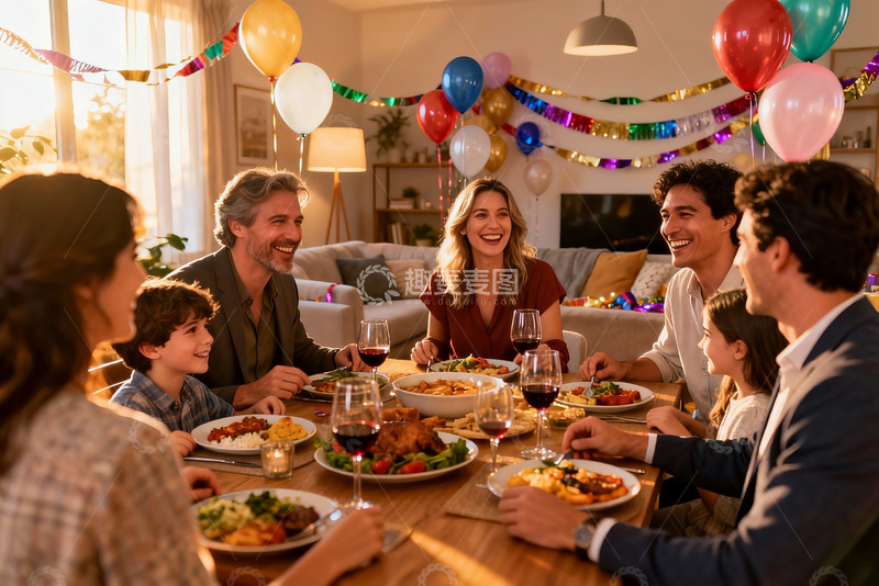 高清大图下载【趣麦麦图】家庭聚会欢庆晚餐场景