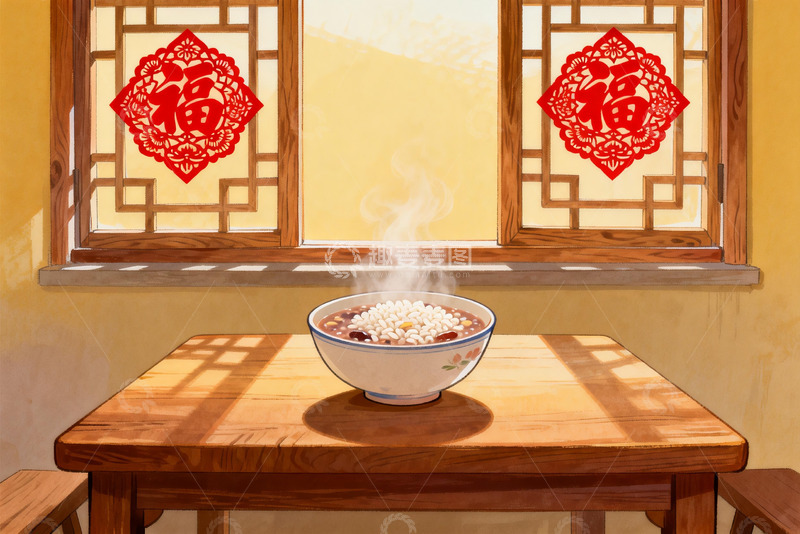 高清大图下载【趣麦麦图】窗前热气腾腾的粥