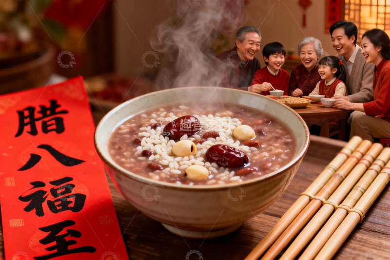 高清大图下载【趣麦麦图】春节家庭聚餐吃腊八粥