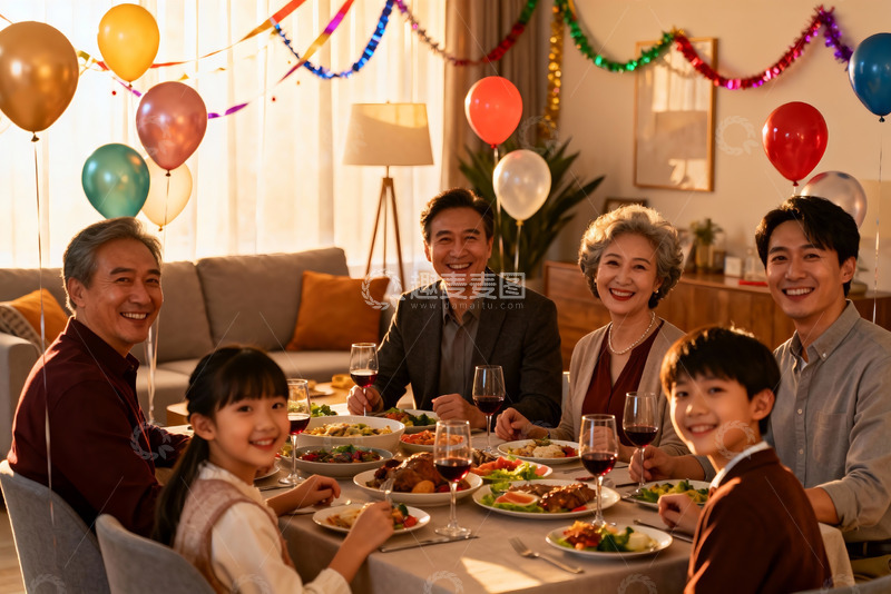 高清大图下载【趣麦麦图】家庭聚餐欢庆场景