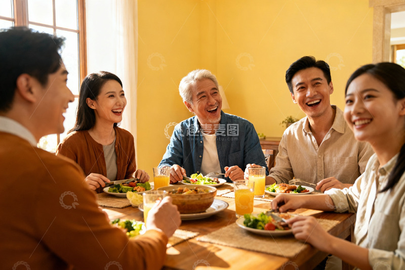 高清大图下载【趣麦麦图】家庭聚餐欢笑场景