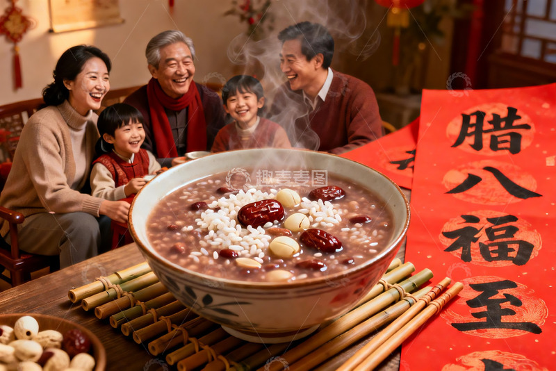 高清大图下载【趣麦麦图】春节家庭聚餐吃腊八粥