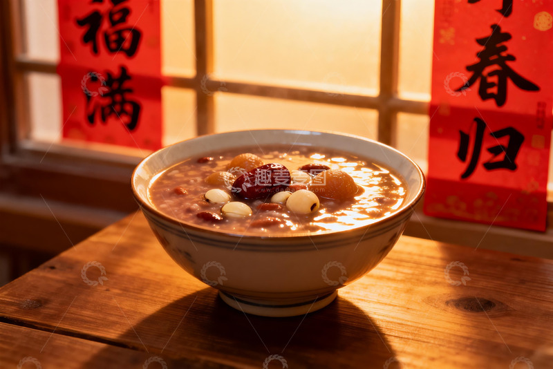 高清大图下载【趣麦麦图】暖光下木桌上的八宝粥