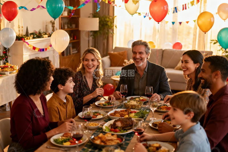 高清大图下载【趣麦麦图】家庭聚会欢庆用餐场景