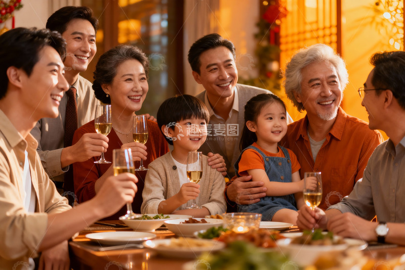 高清大图下载【趣麦麦图】温馨家庭聚餐共庆佳节