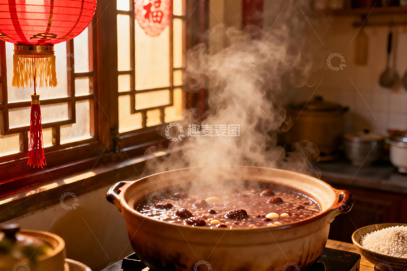 高清大图下载【趣麦麦图】热气腾腾的中式腊八粥