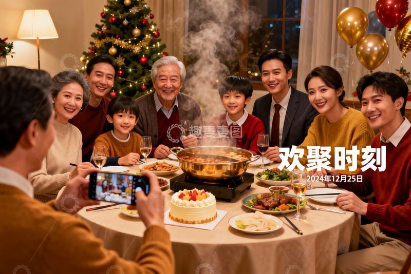 高清大图下载【趣麦麦图】圣诞家庭聚餐温馨场景