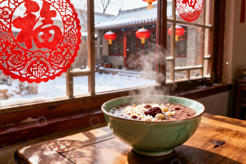 高清大图下载【趣麦麦图】窗边热粥映雪景
