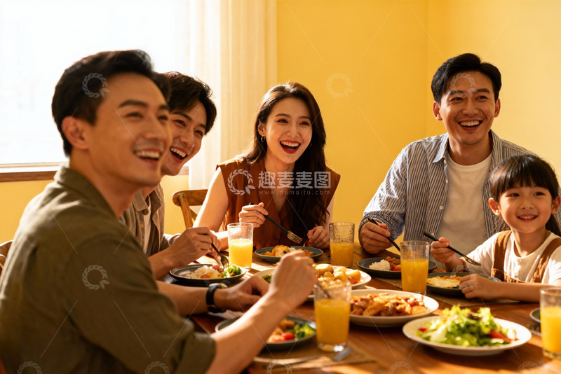 高清大图下载【趣麦麦图】家庭聚餐欢笑场景