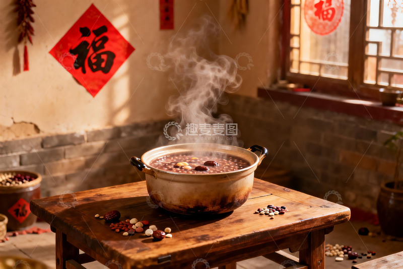 高清大图下载【趣麦麦图】热气腾腾的红豆粥