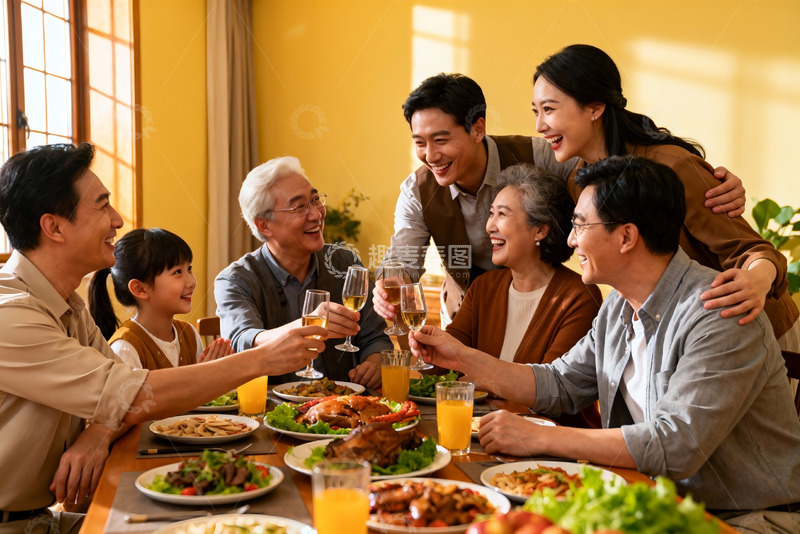 高清大图下载【趣麦麦图】三代同堂家庭聚餐其乐融融
